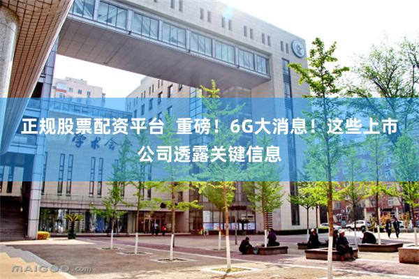 正规股票配资平台  重磅！6G大消息！这些上市公司透露关键信息