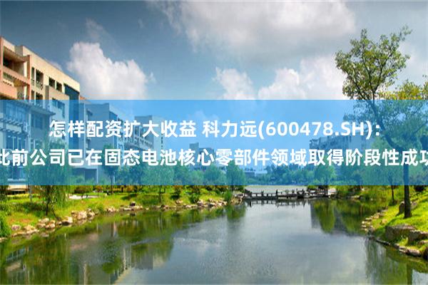 怎样配资扩大收益 科力远(600478.SH)：此前公司已在固态电池核心零部件领域取得阶段性成功